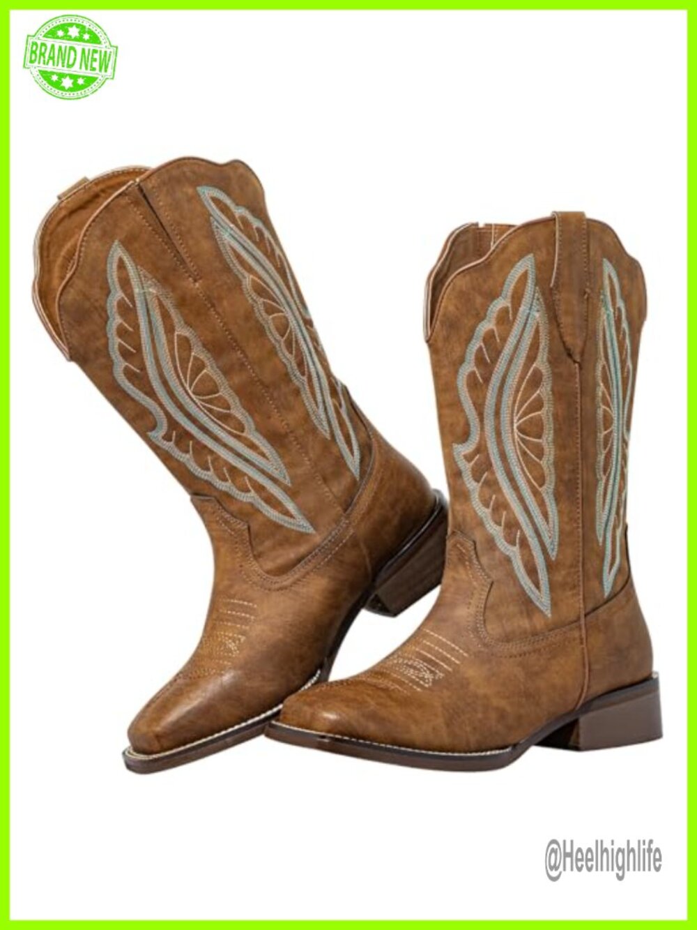Extra Wide Calf Cowboy Boots Faux Leather Square Toe Mid-Calf Western